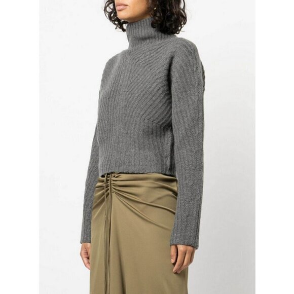 💕THEORY💕 Sculpted Knit Pullover Sweater Airy Wool Cashmere Grey Melange L NWT - Picture 2 of 16